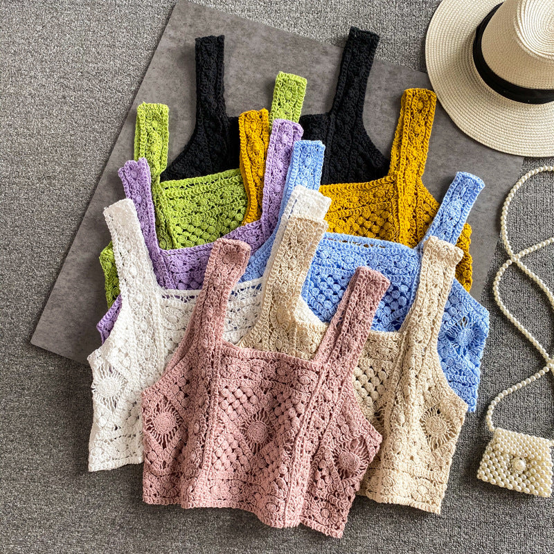 Square Neck Crochet Knit Crop Camisole - view 1