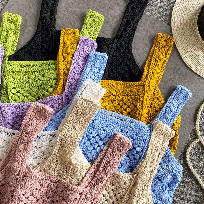 Square Neck Crochet Knit Crop Camisole - view 2