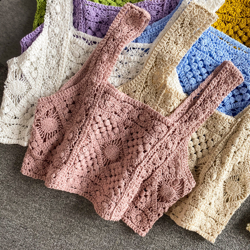 Square Neck Crochet Knit Crop Camisole - view 3