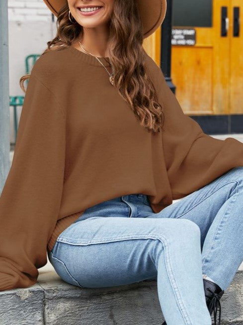 Drop Shoulder Longline Tunic Sweater - Brown - 1