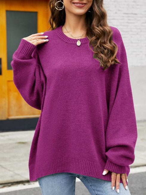 Drop Shoulder Longline Tunic Sweater - Purple