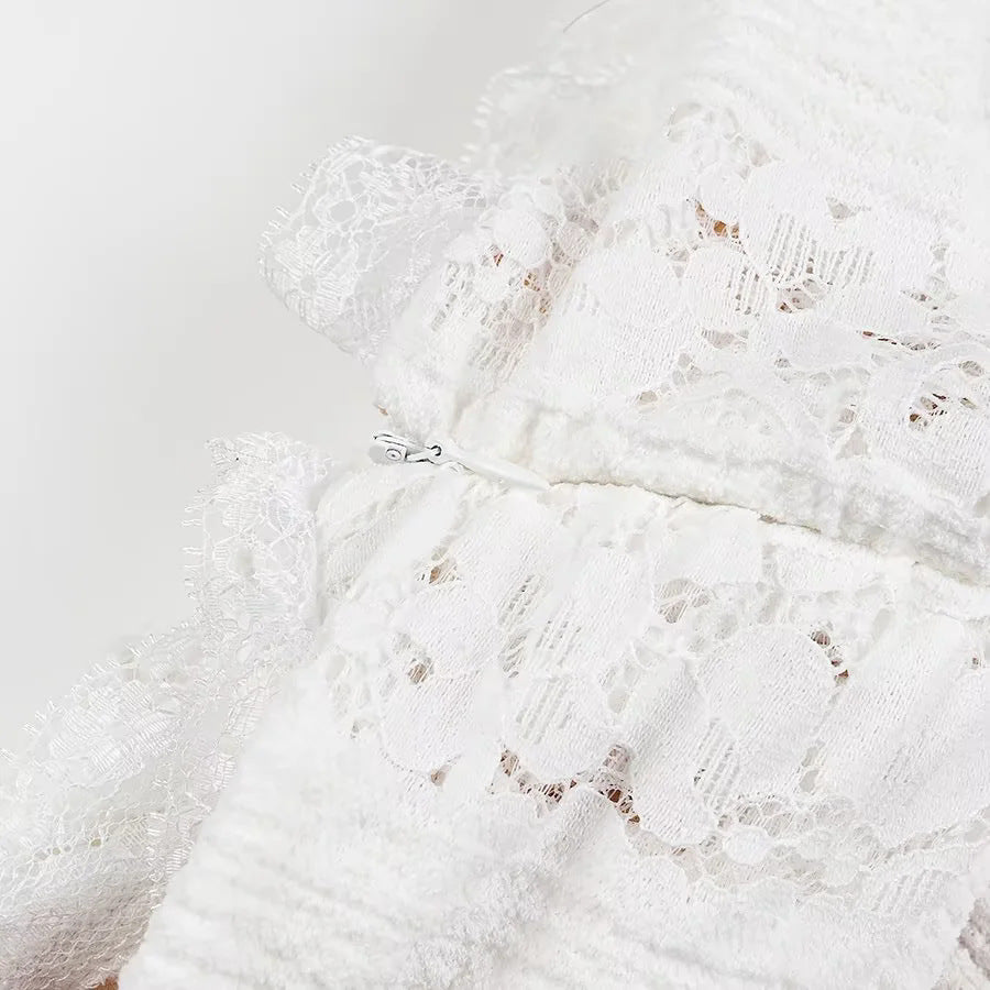 Off Shoulder Lace Flare Sleeve Maxi Dress - White - 4