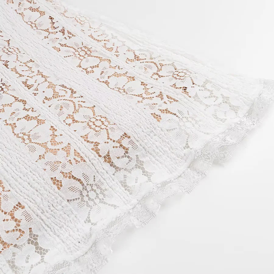 Off Shoulder Lace Flare Sleeve Maxi Dress - White - 7