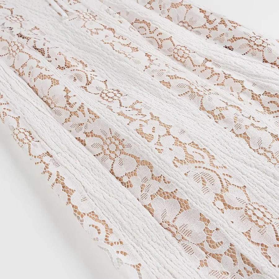 Off Shoulder Lace Flare Sleeve Maxi Dress - White - 8