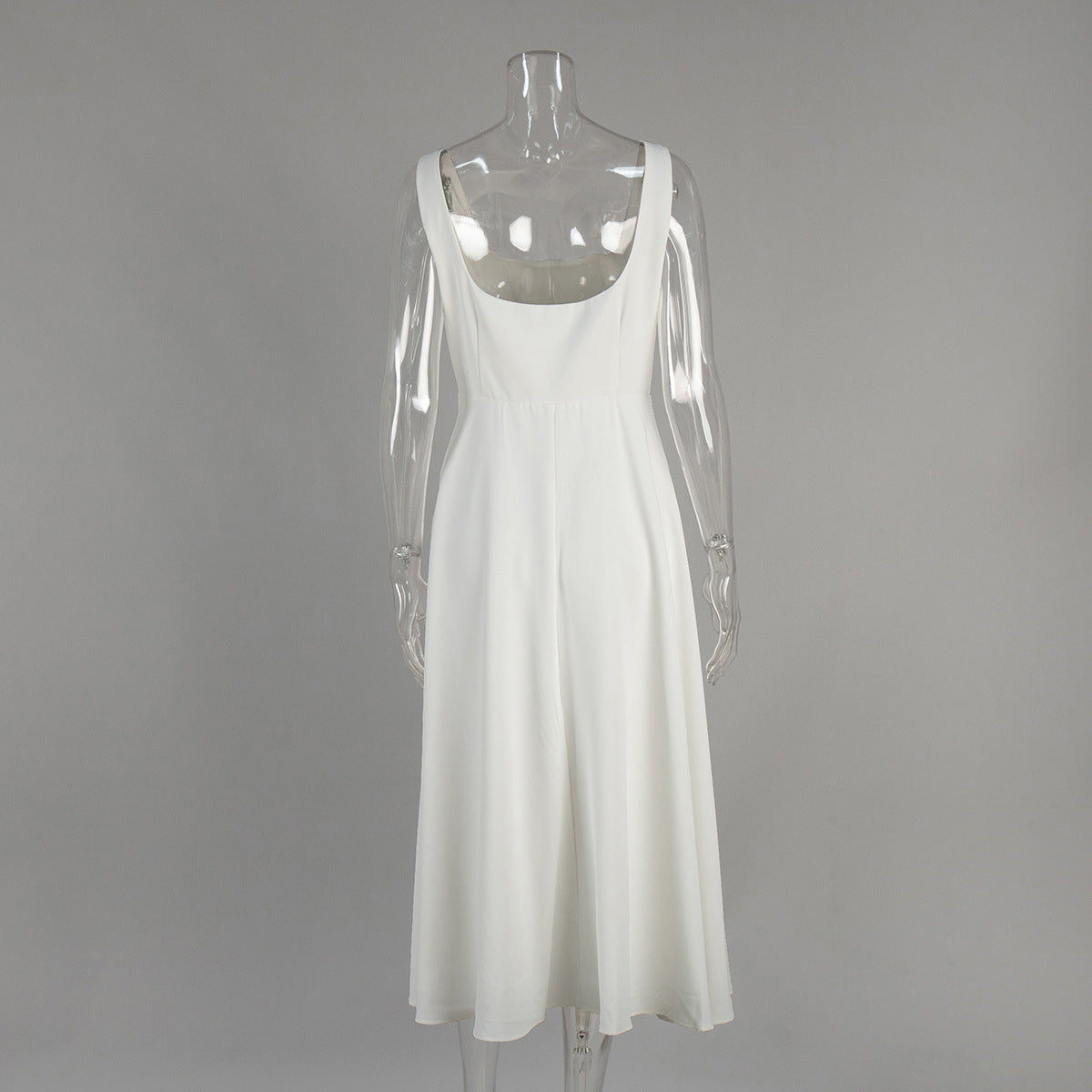 Square Neck Sleeveless Fit And Flare Midi Dress - White - 2