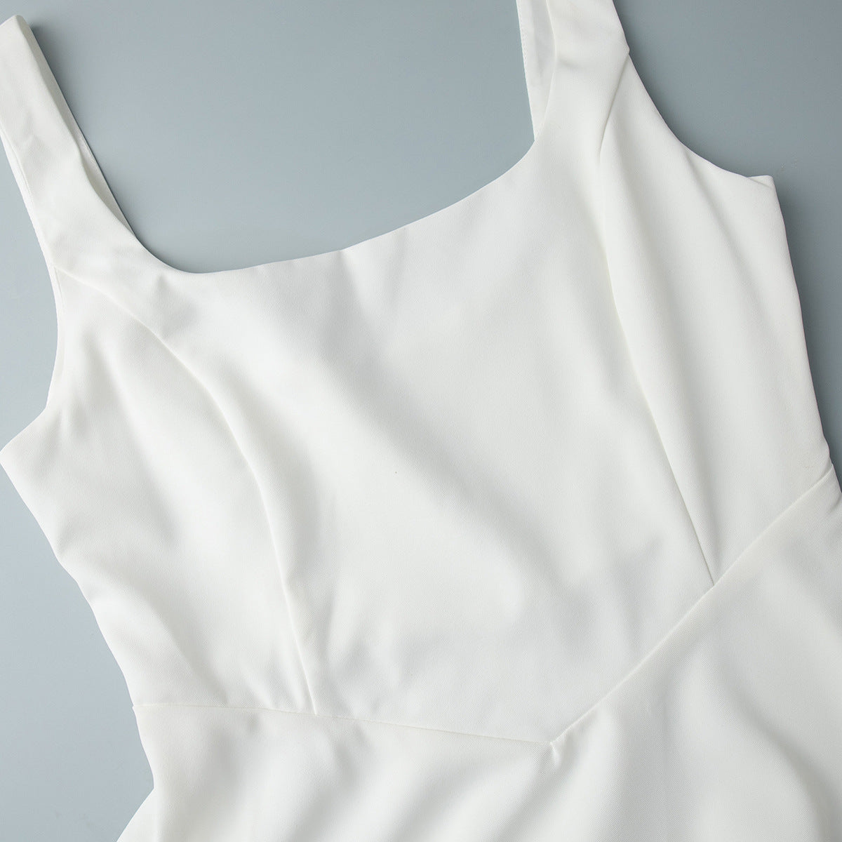 Square Neck Sleeveless Fit And Flare Midi Dress - White - 4