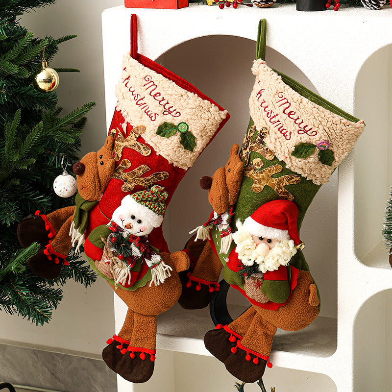 3D Reindeer Christmas Stocking With Dangling Legs - Santa