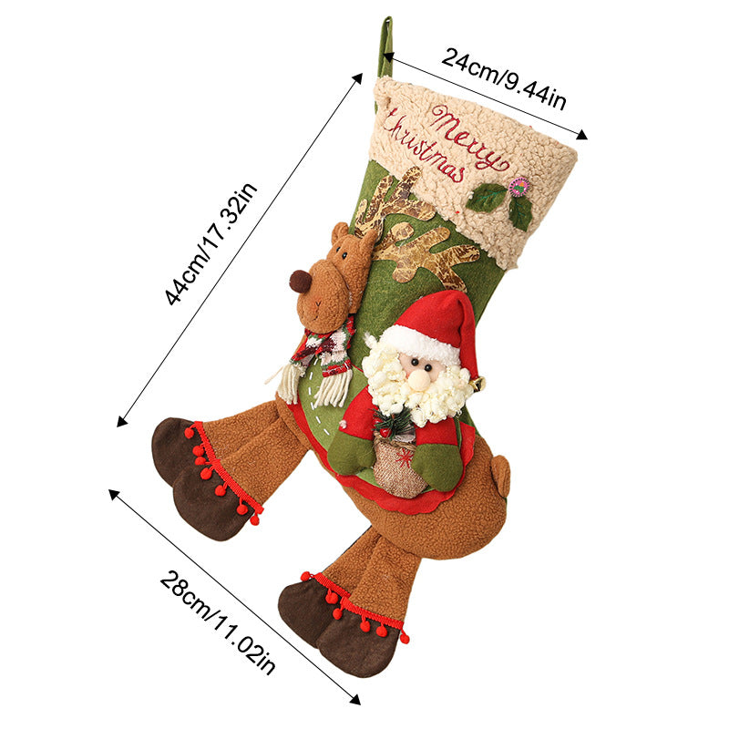 3D Reindeer Christmas Stocking With Dangling Legs - Santa - 1