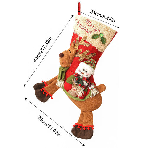 3D Reindeer Christmas Stocking With Dangling Legs - Snowman