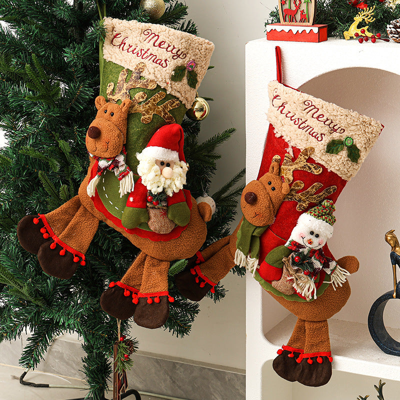 3D Reindeer Christmas Stocking With Dangling Legs - Snowman - 1