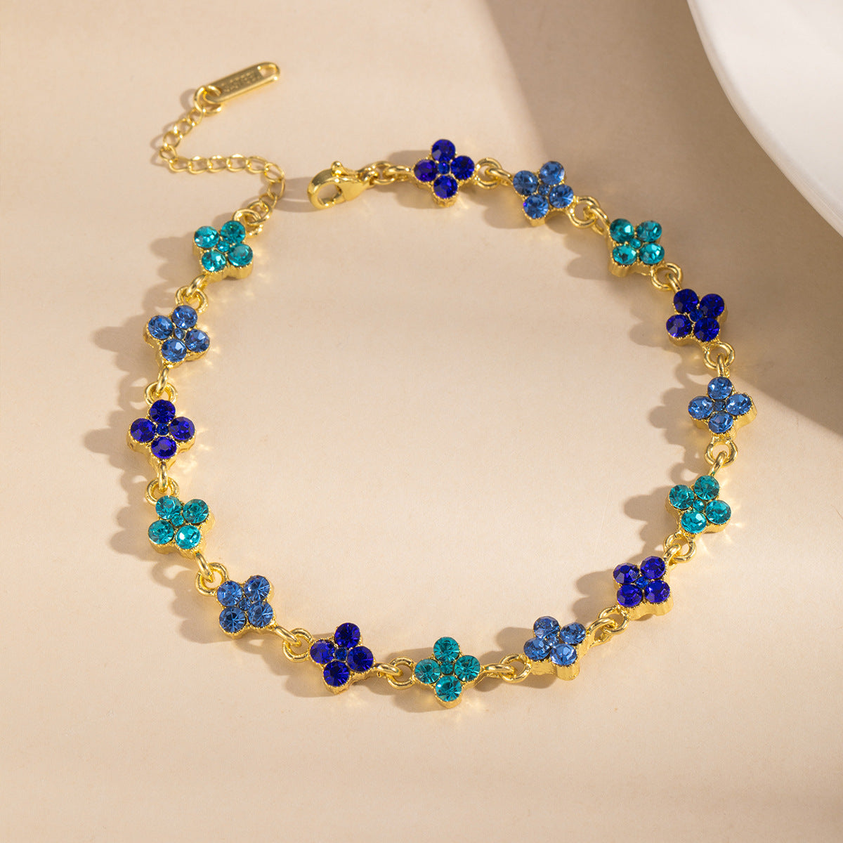 Four Leaf Clover Crystal Chain Bracelet with Extender - Blue