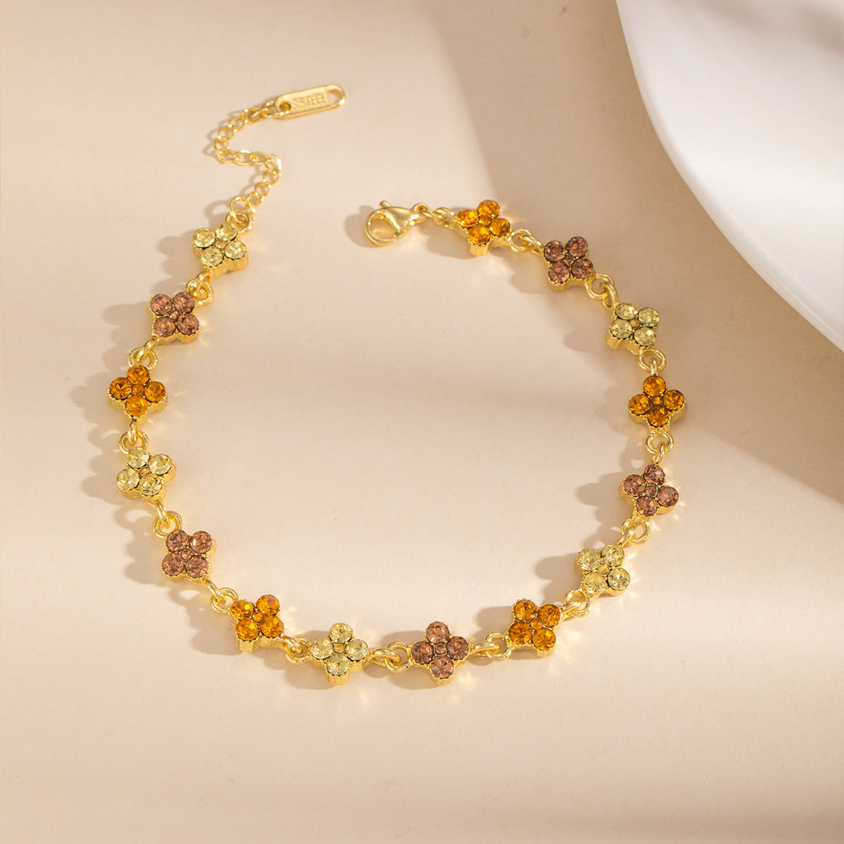 Four Leaf Clover Crystal Chain Bracelet with Extender - Coffee
