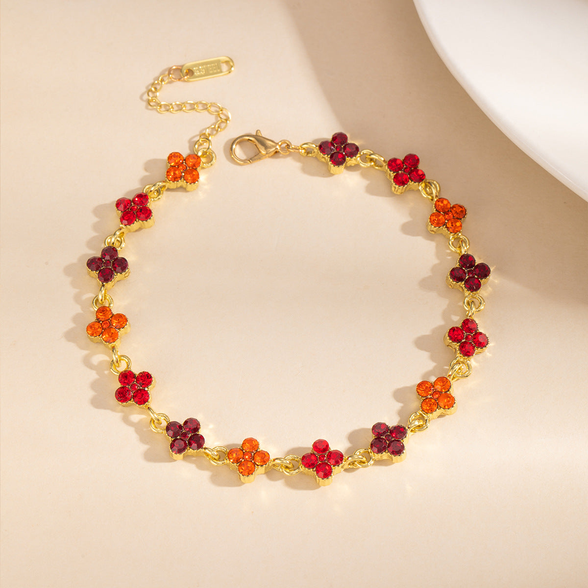 Four Leaf Clover Crystal Chain Bracelet with Extender - Red