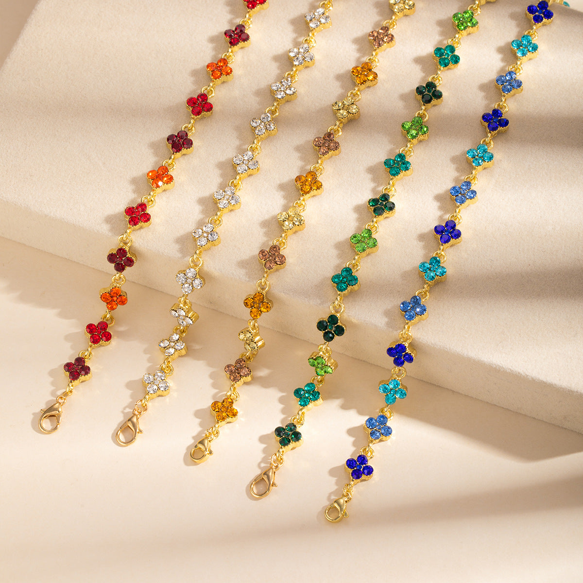 Four Leaf Clover Crystal Chain Bracelet with Extender - view 1