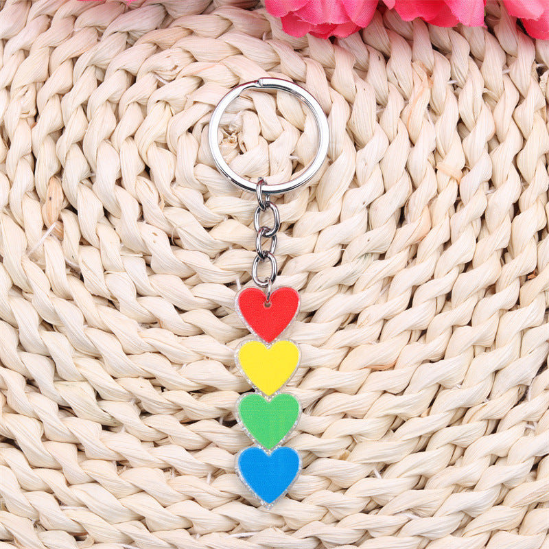Rainbow Heart Charm Keychain - Color
