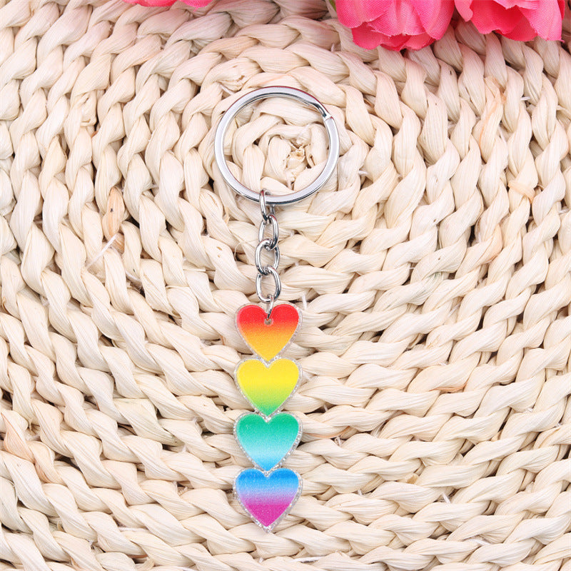 Rainbow Heart Charm Keychain - Gradient