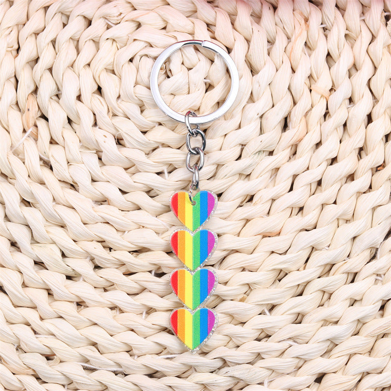 Rainbow Heart Charm Keychain - Vertical