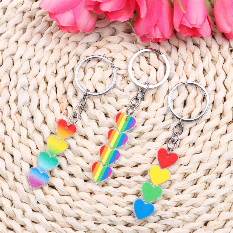Rainbow Heart Charm Keychain