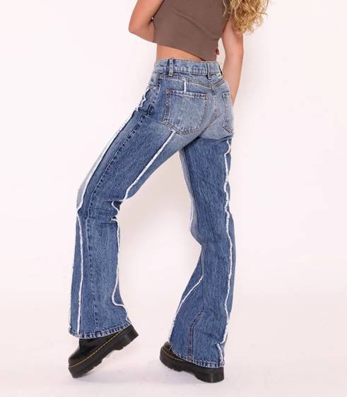 Frayed Seam Detail Straight Leg Jeans - Blue - 1