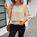 Balloon Sleeve Smocked Waist Blouse - Khaki
