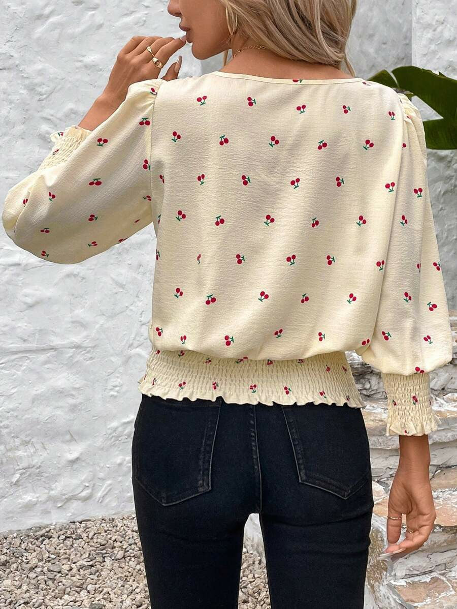 Balloon Sleeve Smocked Waist Blouse