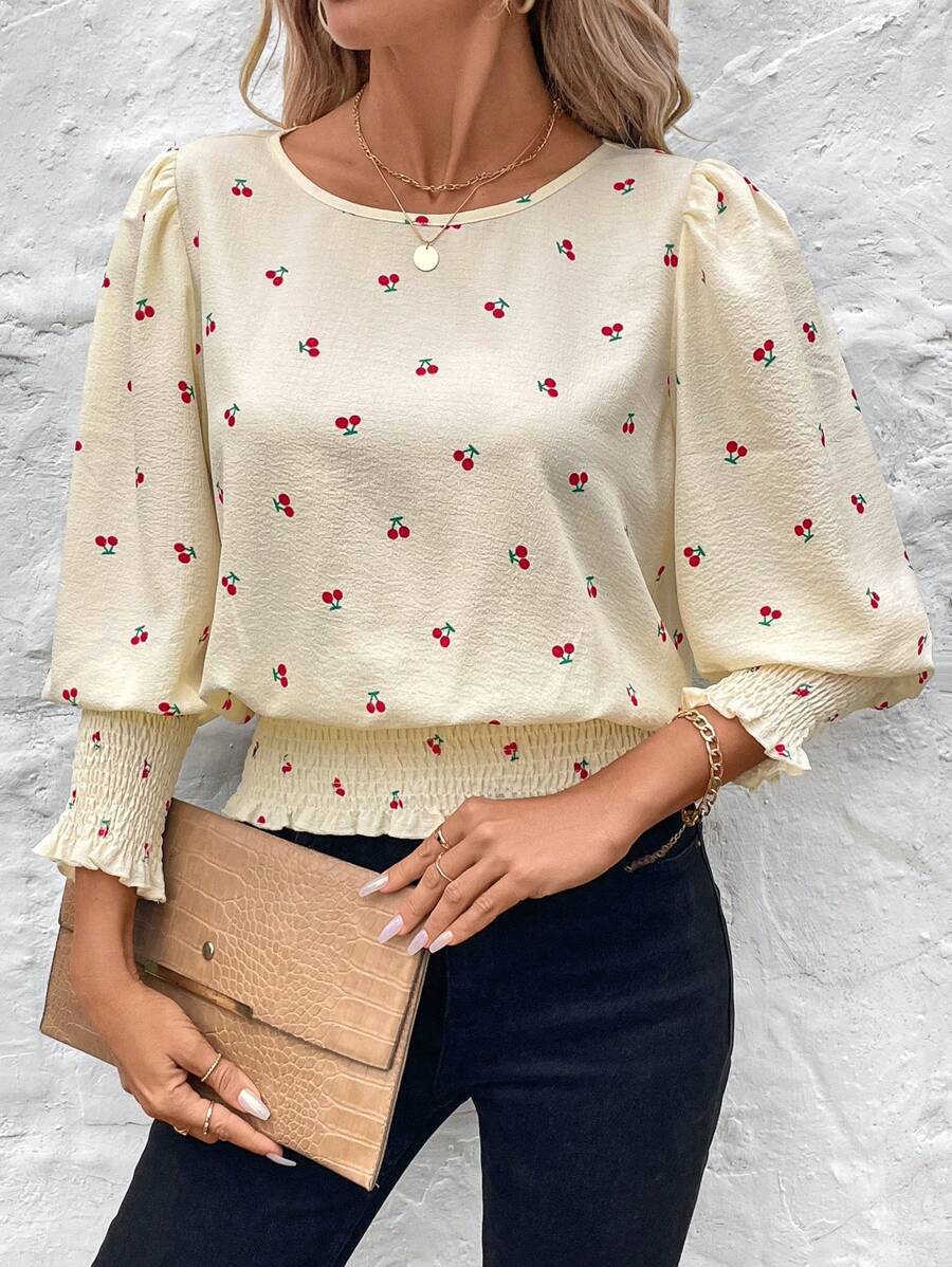 Balloon Sleeve Smocked Waist Blouse - view 1