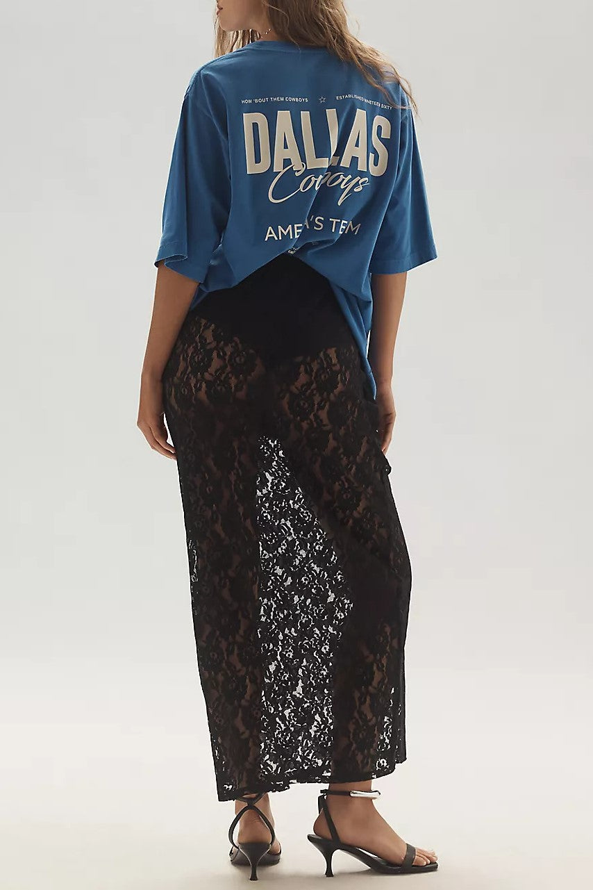 Floral Lace Column Midi Skirt - black - 1