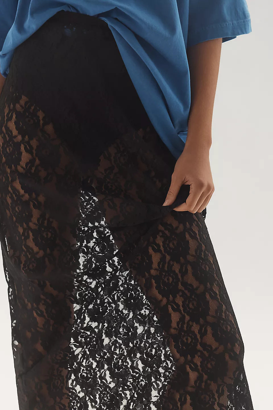 Floral Lace Column Midi Skirt - black - 2