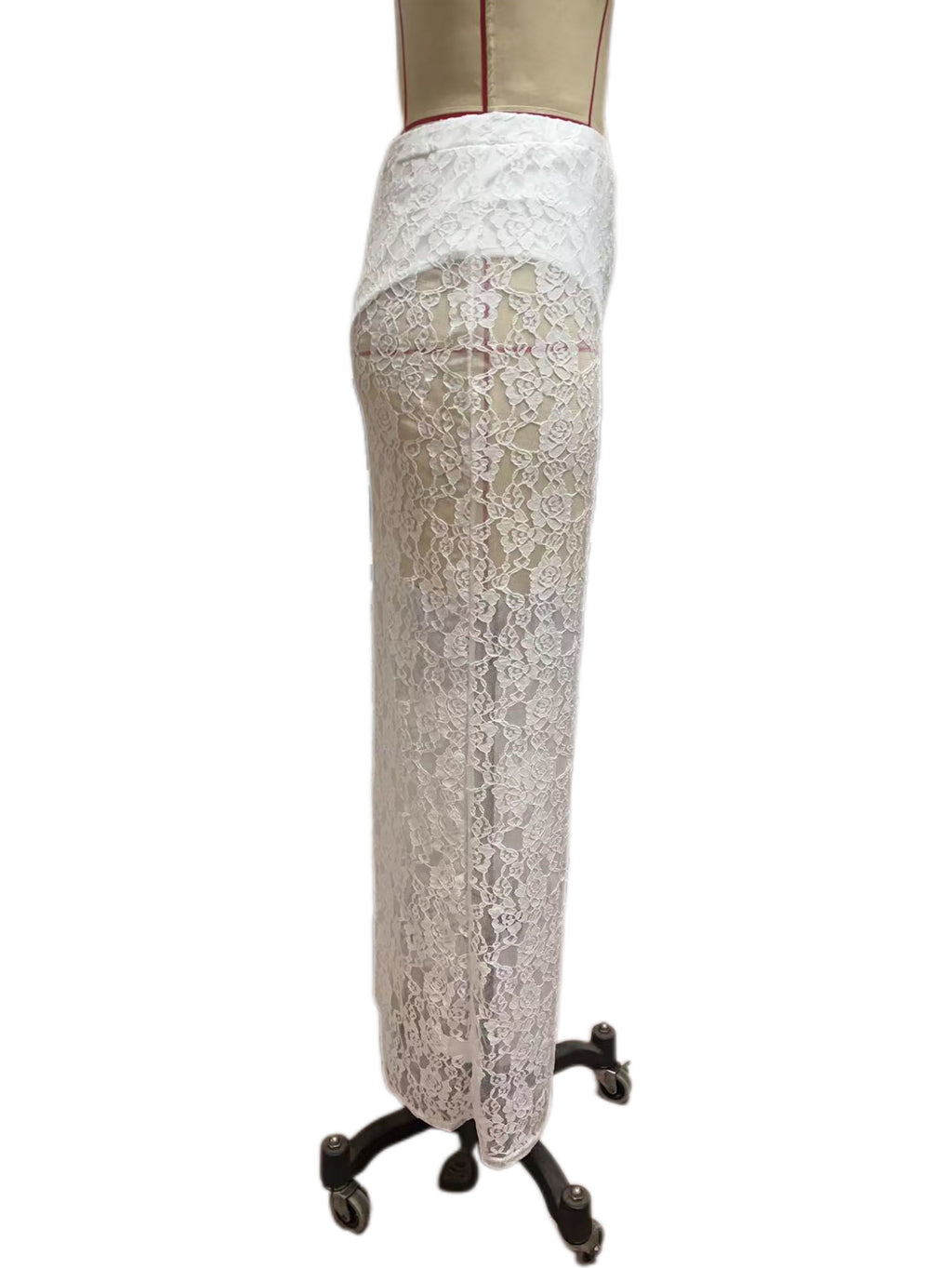 Floral Lace Column Midi Skirt - white - 2