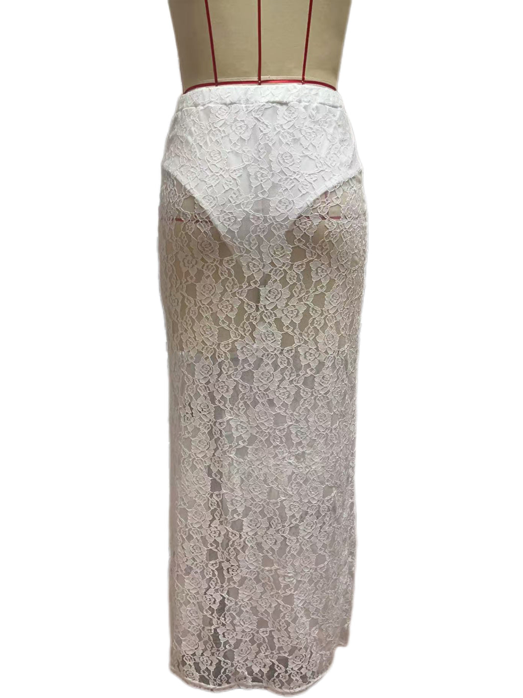 Floral Lace Column Midi Skirt - white - 3