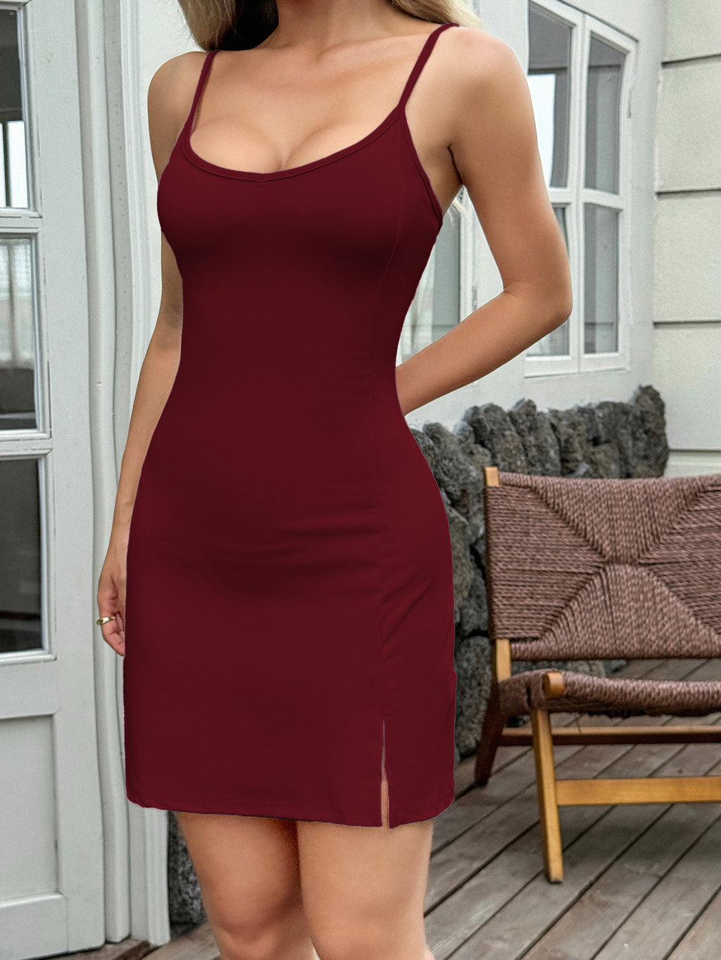 Backless Spaghetti Strap Slit Mini Dress - view 1