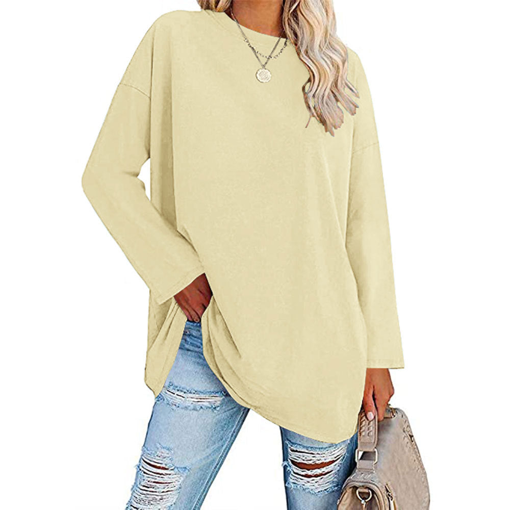Curved Hem Long Sleeve Tunic Tee - LightYellow