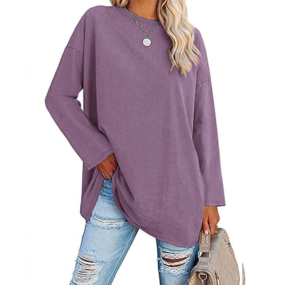 Curved Hem Long Sleeve Tunic Tee - purple