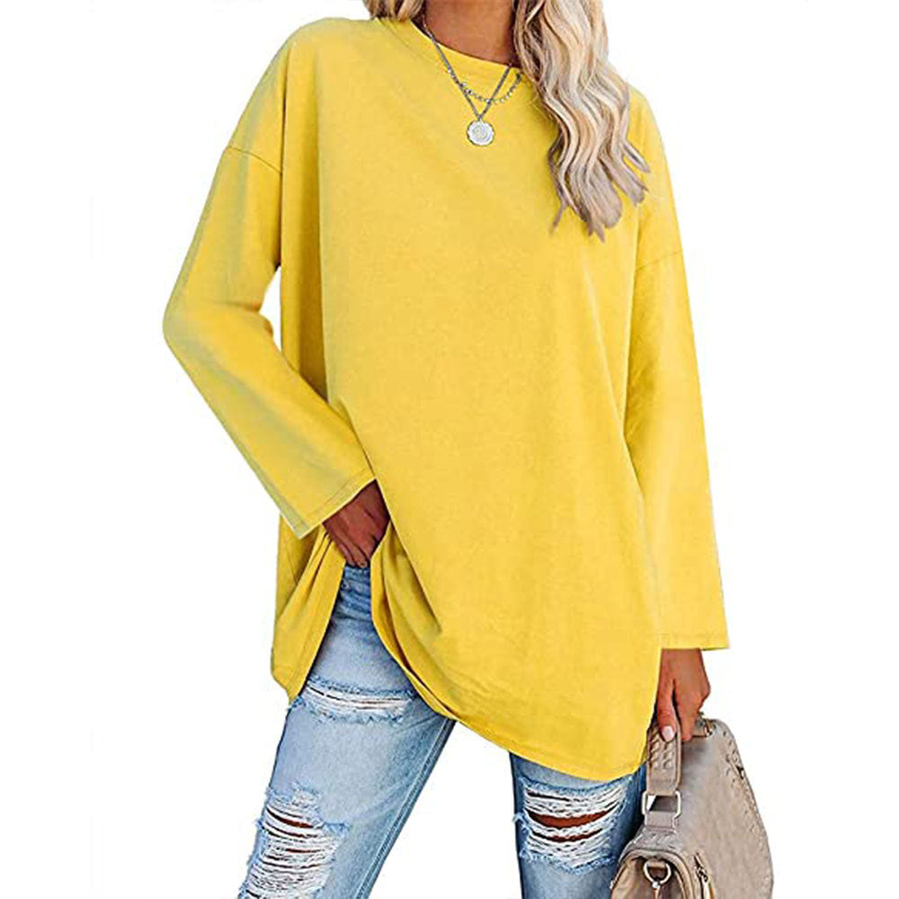 Curved Hem Long Sleeve Tunic Tee - yellow