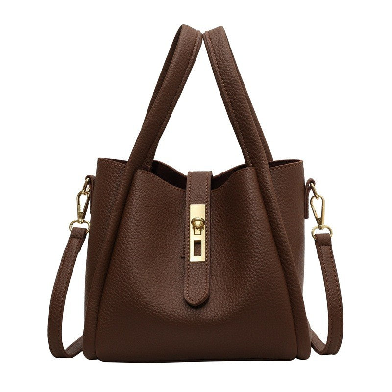 Pebbled Bucket Bag with Turn Lock Strap
