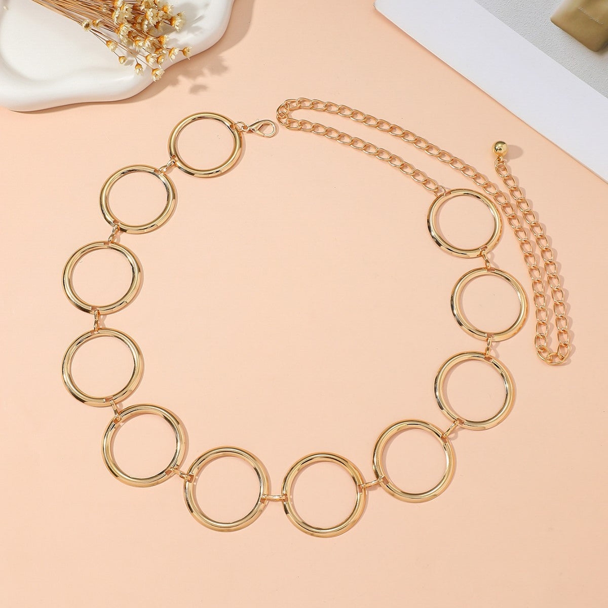 Polished Open Circle Link Adjustable Waist Chain - Gold - 1