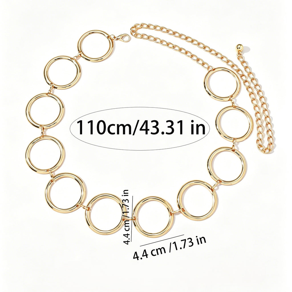 Polished Open Circle Link Adjustable Waist Chain - Gold - 2