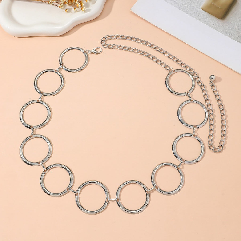 Polished Open Circle Link Adjustable Waist Chain - Silver