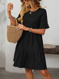 Tiered Ruffle Sleeve Mini Swing Dress - Black