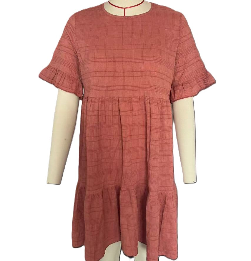 Tiered Ruffle Sleeve Mini Swing Dress - Pink