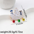 Snowman Tree Jingle Bell Charm Brooch - White