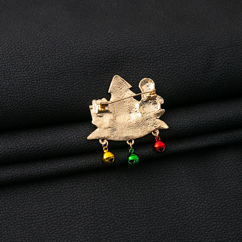 Snowman Tree Jingle Bell Charm Brooch - White - 1