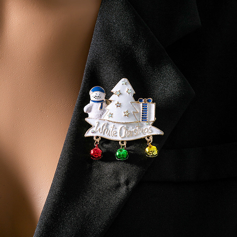 Snowman Tree Jingle Bell Charm Brooch - view 1