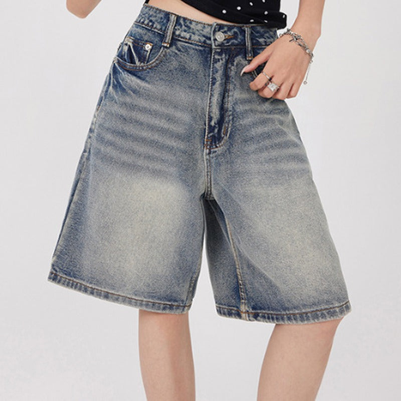 Vintage Blue Denim High Waist Baggy Bermuda Shorts
