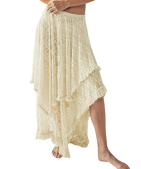 Tiered Lace High Low Maxi Skirt
