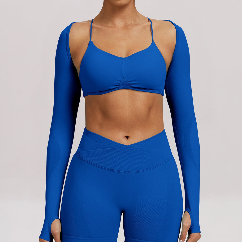 Seamless Cropped Thumbhole Long Sleeve Yoga Shrug - Royal Blue