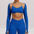 Seamless Cropped Thumbhole Long Sleeve Yoga Shrug - Royal Blue