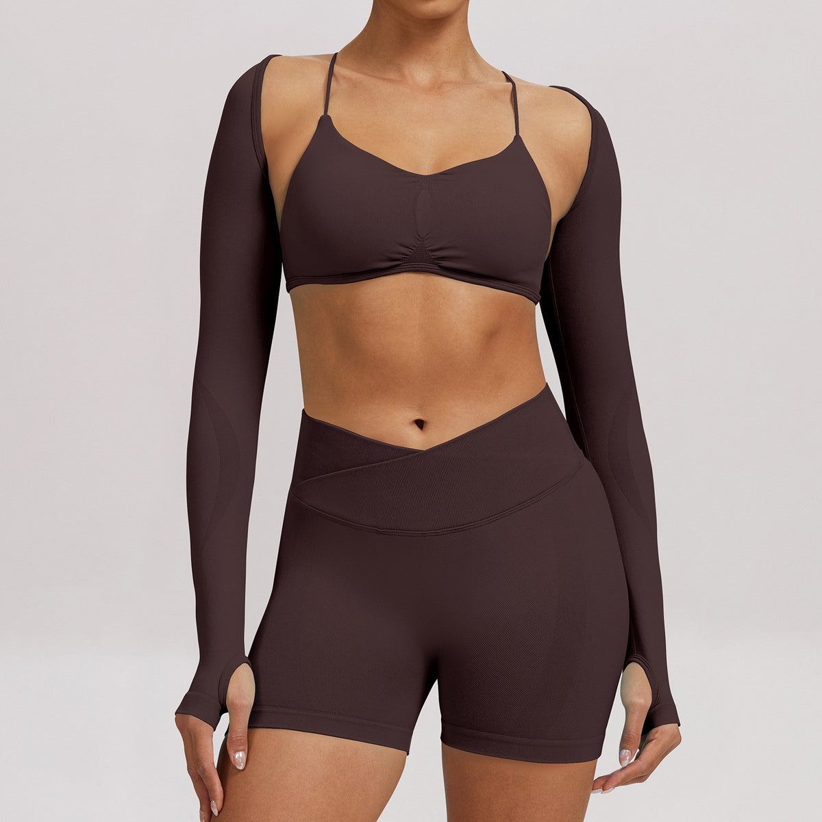 Seamless Cropped Thumbhole Long Sleeve Yoga Shrug