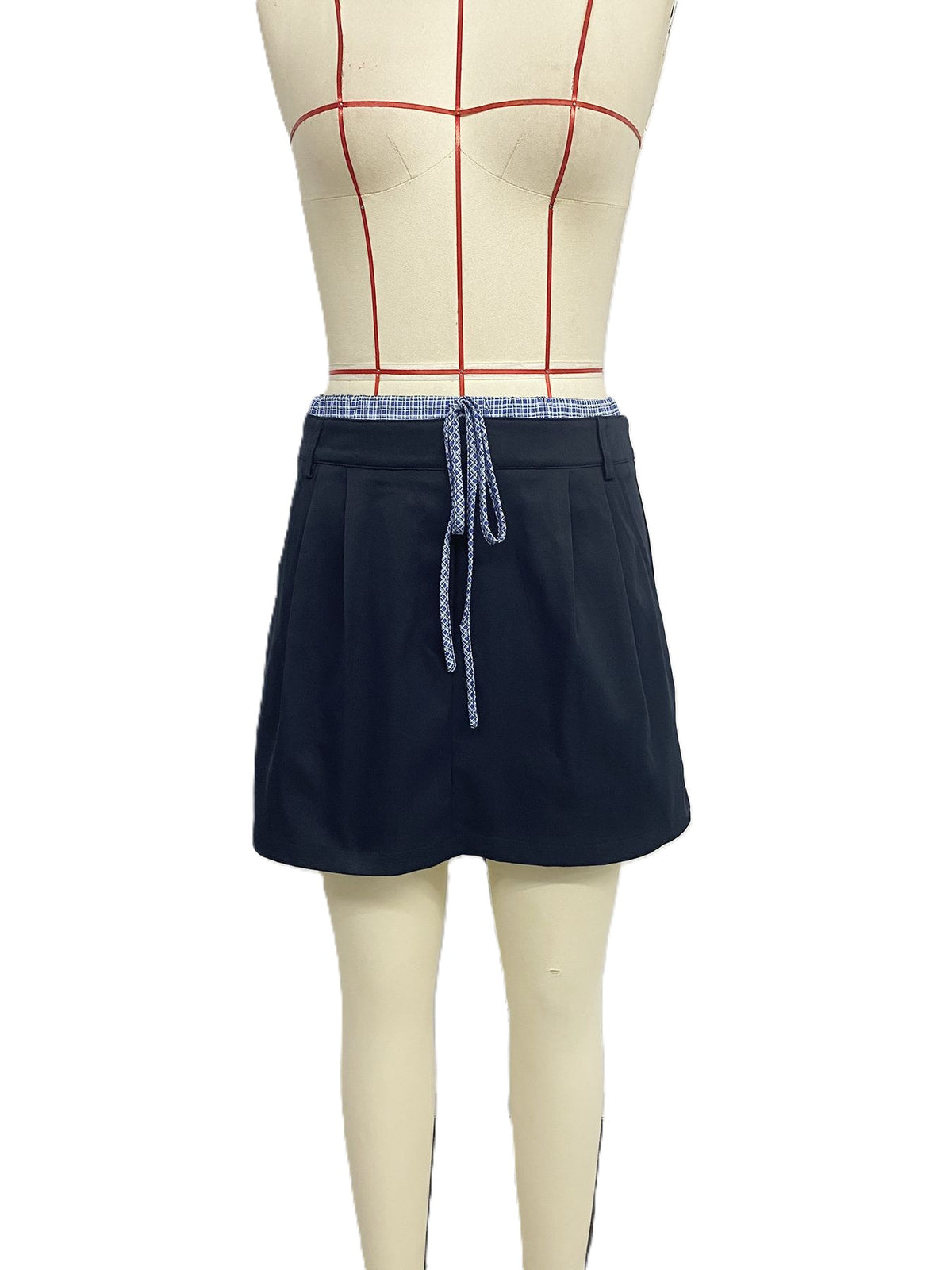 Contrast Waistband Drawstring Mini Skirt - Darkblue - 1