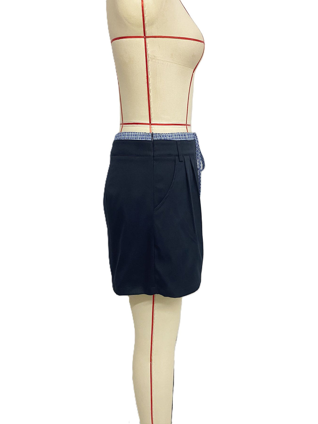 Contrast Waistband Drawstring Mini Skirt - Darkblue - 4